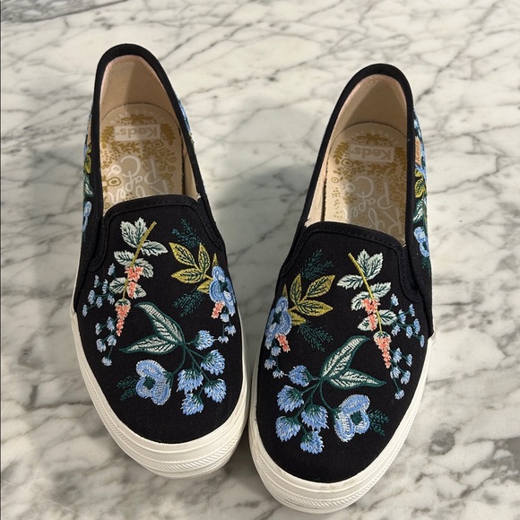Keds Black Slip-On with Floral Embroidery - Picture 1 of 3
